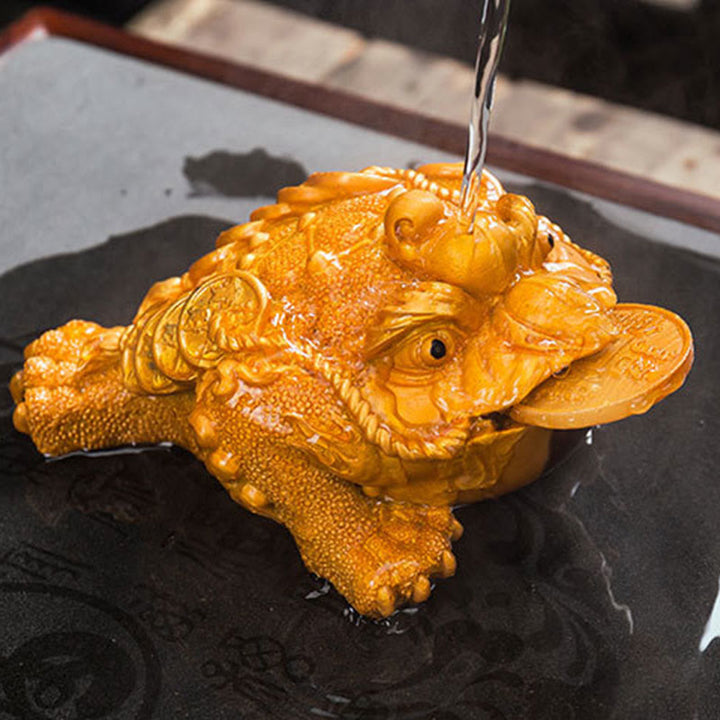 Buddha Stones Color Changing FengShui Wealth Lucky Frog Copper Coin Tea Pet Resin Figurine Decoration - image 15