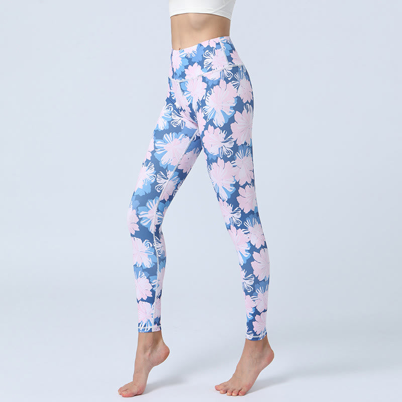 Buddha Stones Flowers Leaves Print Sports Fitness Yoga High Waist Leggings Women's Yoga Pants