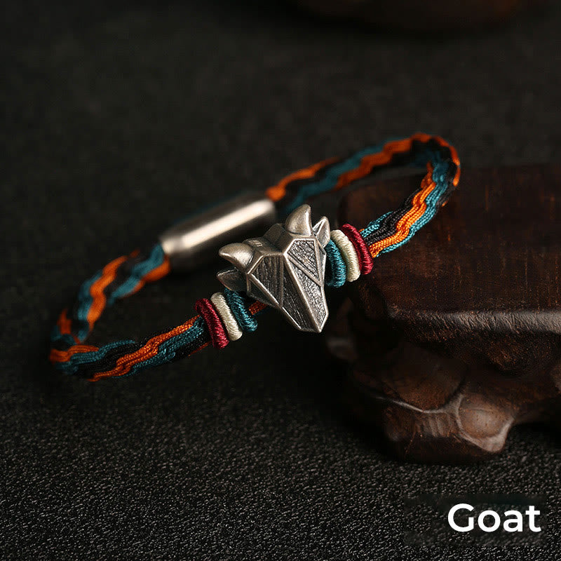Buddha Stones Handmade 999 Sterling Silver Year of the Dragon Chinese Zodiac Protection Colorful Reincarnation Knot Rope Bracelet - Goat - 19cm - image 17