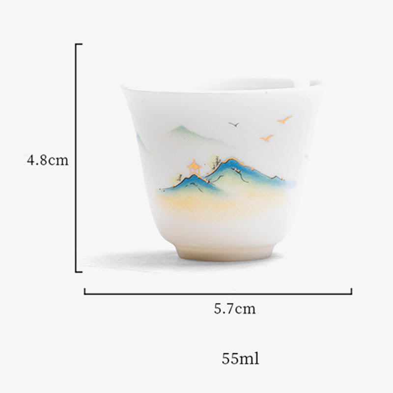 Buddha Stones Lotus Flower Leaf Mountain Pavilion Elk Peony Ceramic Teacup Kung Fu Tea Cup