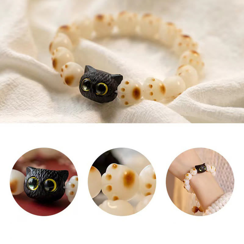Buddha Stones Natural Bodhi Seed Red Sandalwood Lovely Paw Lucky Cat Peace Bracelet - image 6