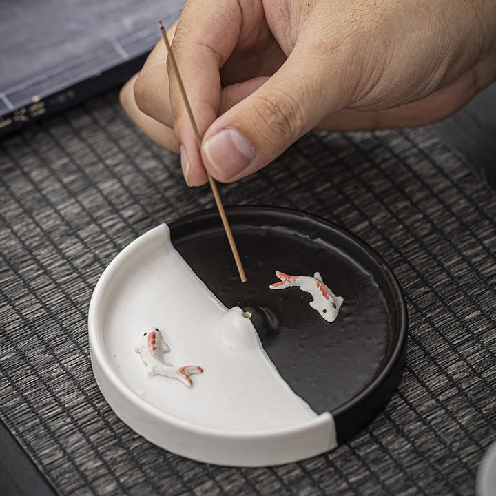 Buddha Stones Koi Fish Pattern Spiritual Healing Ceramic Incense Stick Burner Decoration - image 5