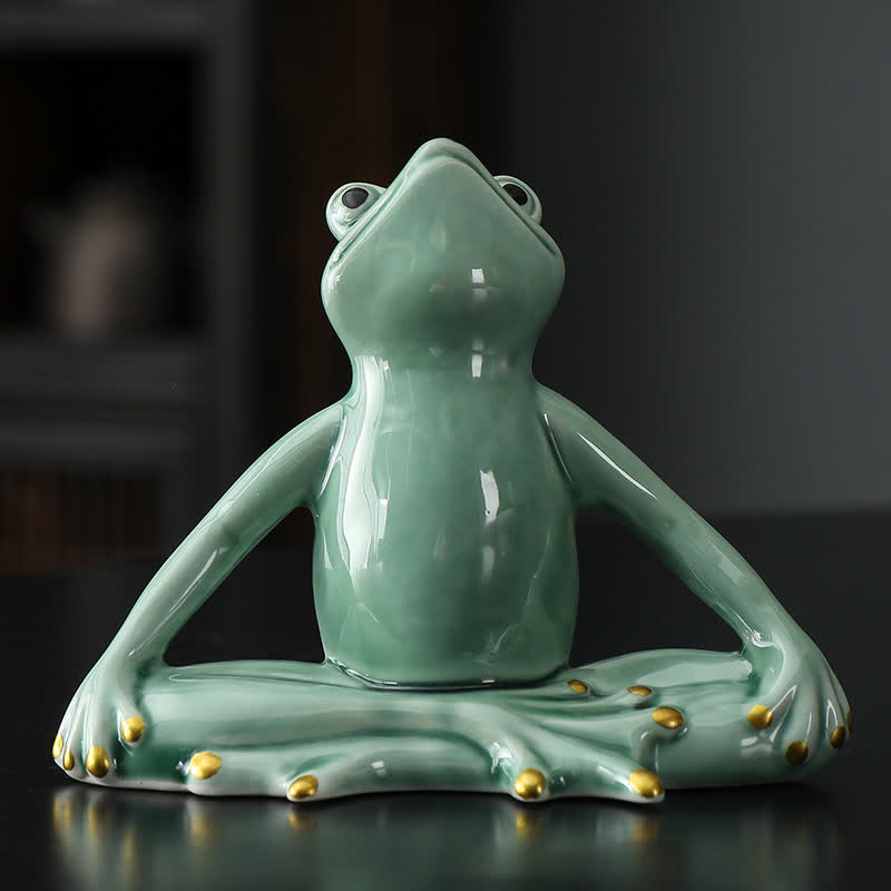 Meditating Ceramic Zen Frog Statue Decoration - Meditation Frog - Green - image 4