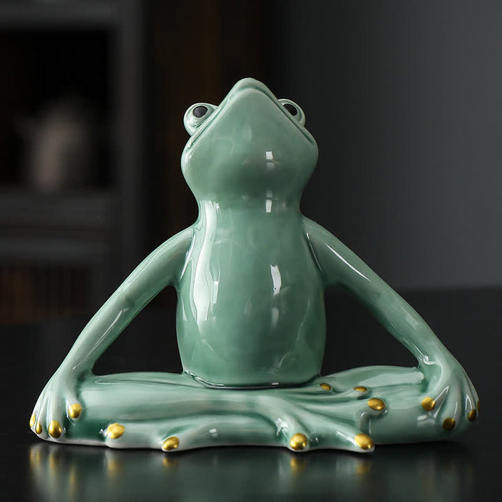 Meditating Ceramic Zen Frog Statue Decoration - Meditation Frog - Green - image 4