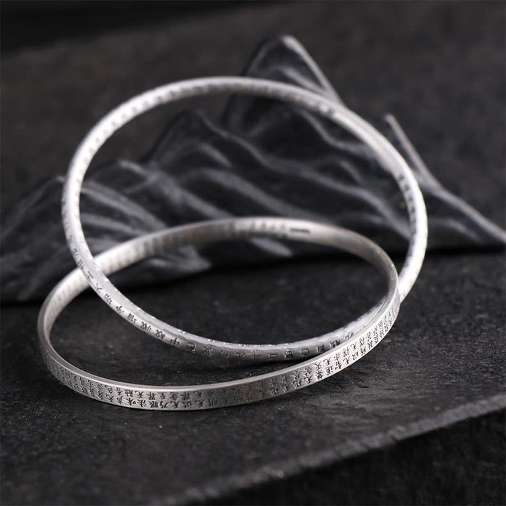 Buddha Stones 999 Sterling Silver Heart Sutra Carved Protection Bracelet Bangle - image 2