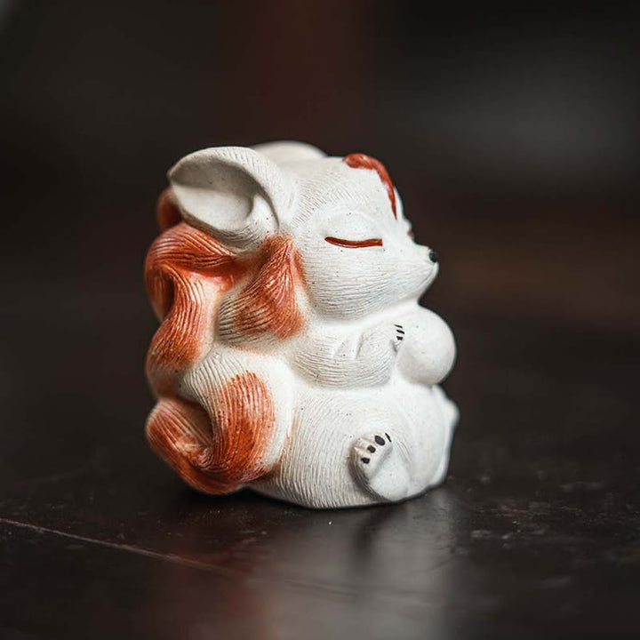 Buddha Stones Mini Nine Tailed Fox Purple Clay Luck Desk Decoration - image 7