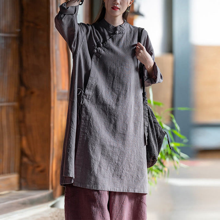 Buddha Stones Vintage Cotton Linen Blouse Women Long Sleeve Shirt Chinese Hanfu Top