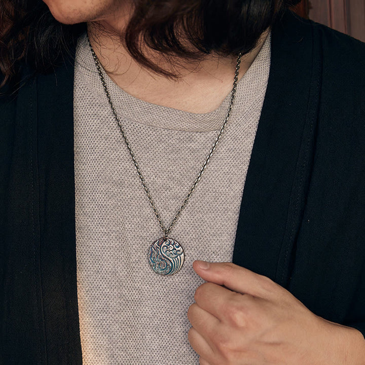 Buddha Stones 990 Sterling Silver Yin Yang Water and Fire Balance Necklace Pendant - image 9