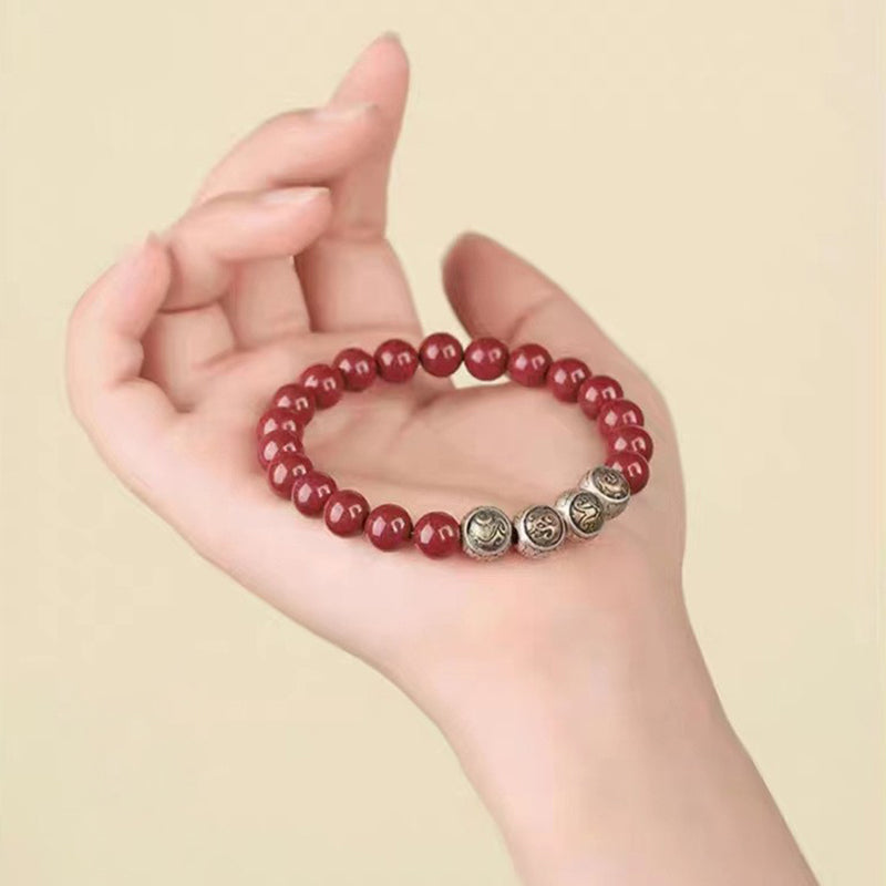 Buddha Stones 925 Sterling Silver Natural Cinnabar Four Beasts Blessing Bracelet