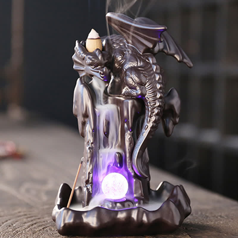 Nordic Dragon Ceramic Backflow Smoke Fountain Meditation Healing Incense Burner Led Ball Decoration - image 2