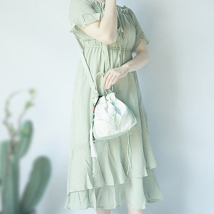 Buddha Stones Handmade Embroidered Flowers Canvas Tote Shoulder Bag Handbag - image 3