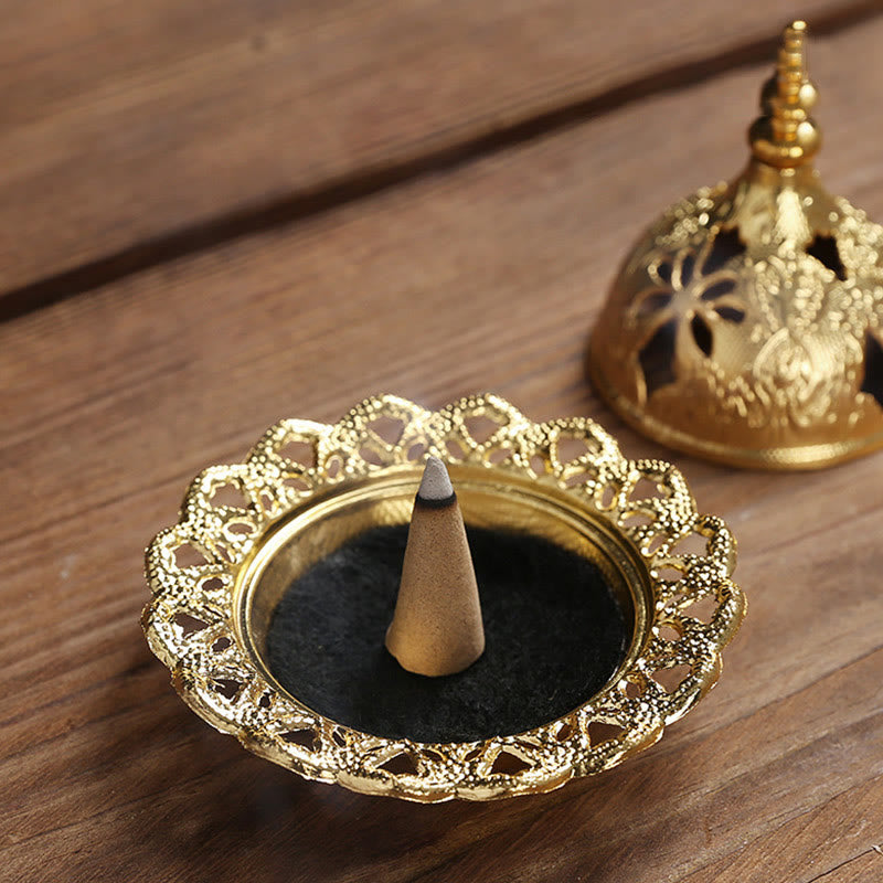 Gold Gourd Star Feather Spiritual Meditation Mini Alloy Metal Incense Burner - image 4