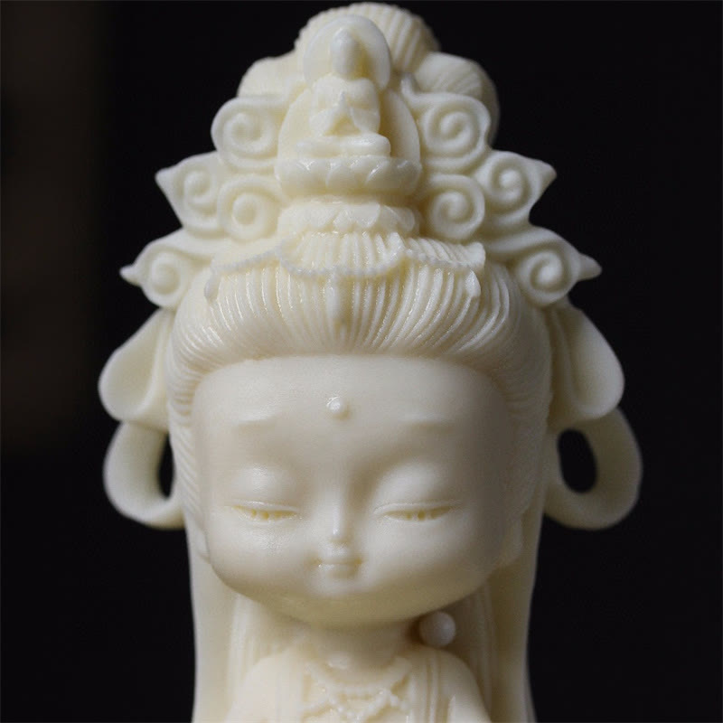 Buddha Stones Mini Ivory Fruit Kwan Yin Avalokitesvara Lotus Wealth Desk Decoration - image 5