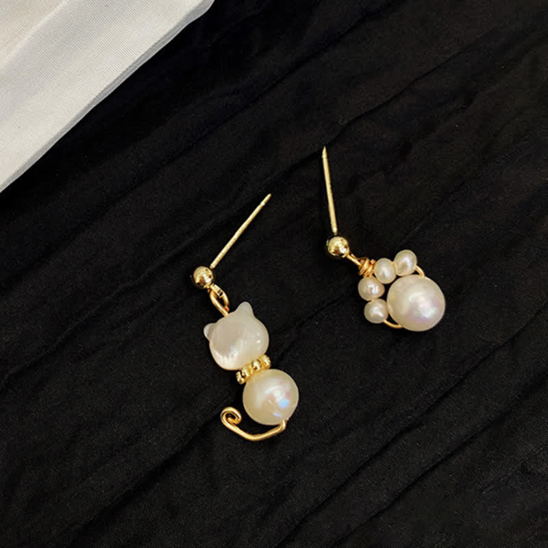 Buddha Stones Cute Cat Paw Pearl Wisdom Stud Drop Earrings - image 9