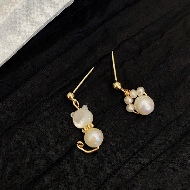 Buddha Stones Cute Cat Paw Pearl Wisdom Stud Drop Earrings - image 9