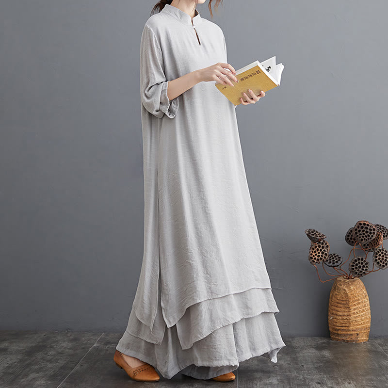 Simple Pattern Meditation Prayer Spiritual Zen Practice Yoga Clothing Women's Set - Gray Set (Top and Trousers) - US12，UK/AU16，EU44 (2XL) - image 0