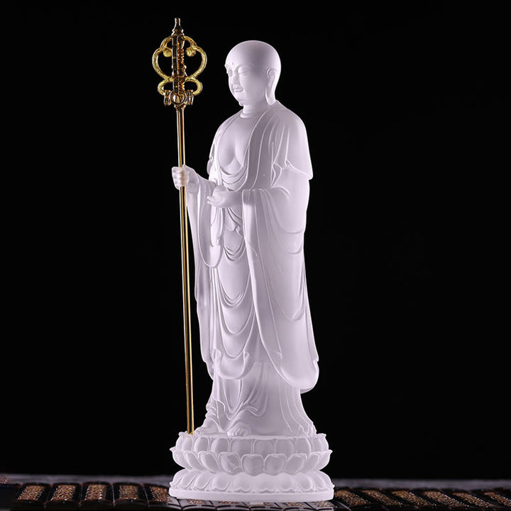 Buddha Stones Handmade Ksitigarbha Bodhisattva Figurine Liuli Crystal Art Piece Serenity Statue Home Decoration - image 4