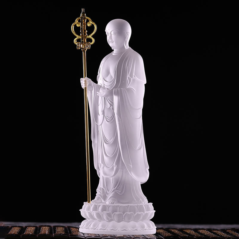 Buddha Stones Handmade Ksitigarbha Bodhisattva Figurine Liuli Crystal Art Piece Serenity Statue Home Decoration - image 4