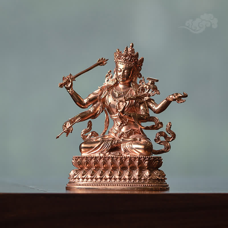 Four-armed Manjusri Bodhisattva Figurine Serenity Copper Statue Decoration - image 3