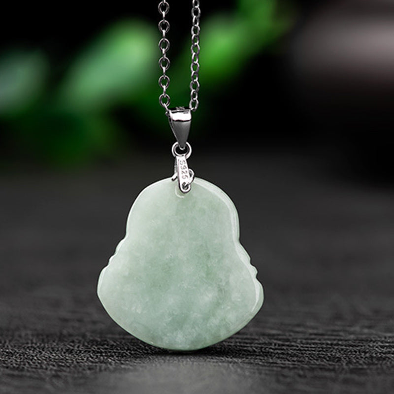 Buddha Stones Laughing Buddha Jade Blessing Titanium Steel Chain Necklace Pendant - image 6