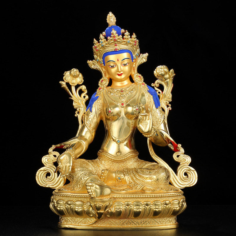 Bodhisattva Green Tara Protection Copper Gold Plated Statue Decoration - image 2