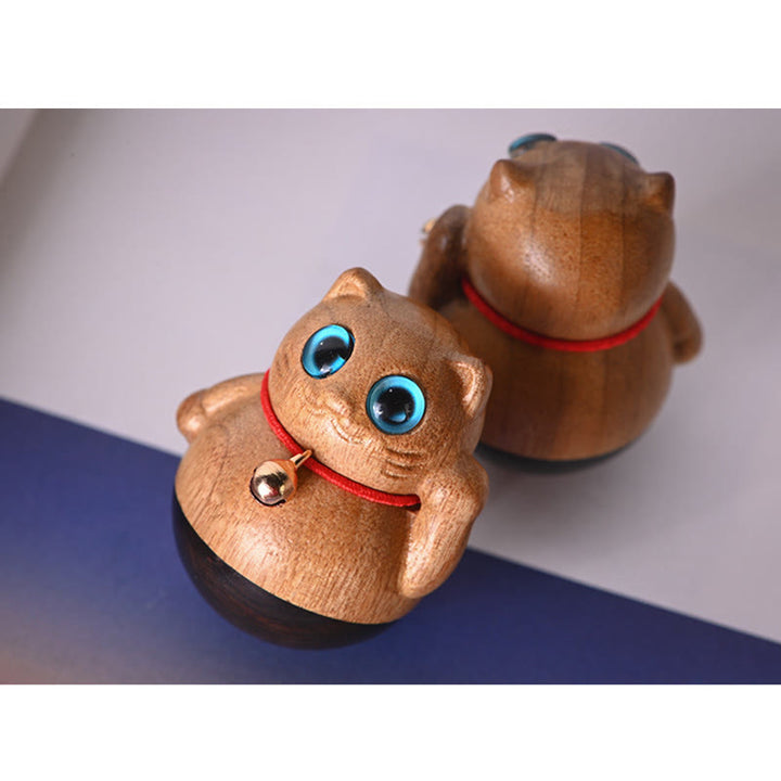Buddha Stones Mini Lucky Cat Kitten Phoebe Zhennan Wood Blessing Decoration - image 20