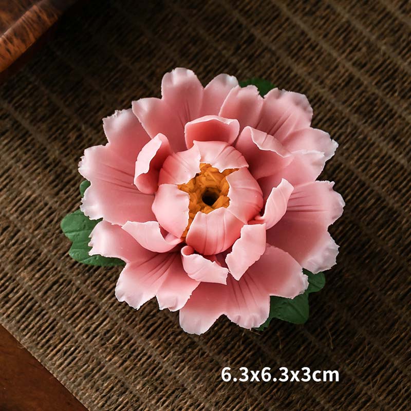 Tibetan Lotus Blessing Ceramic Stick Incense Burner Decoration - Pink - image 3