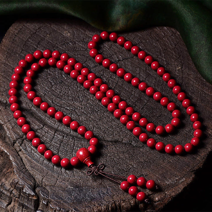 Buddha Stones 108 Mala Beads Cinnabar Om Mani Padme Hum Pattern Engraved Blessing Bracelet - 8mm*108 Round Beads - image 17