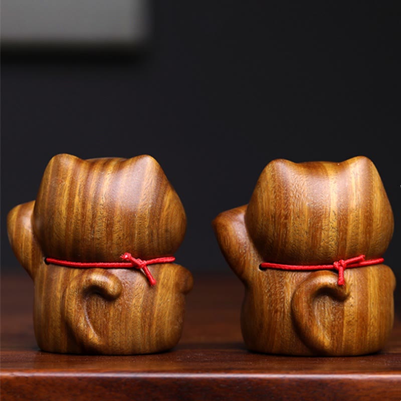 Buddha Stones Green Sandalwood Small Mini Cute Lucky Cat Peace Decorations - image 5
