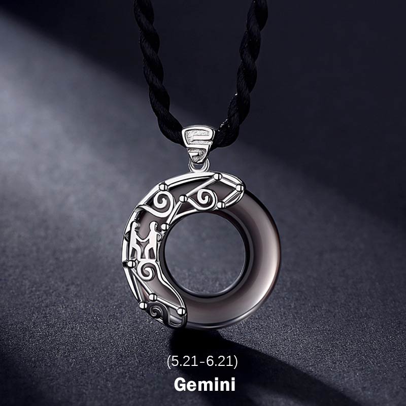 Buddha Stones 12 Constellations of the Zodiac Ice Obsidian Blessing Round Pendant Necklace - Gemini - image 2