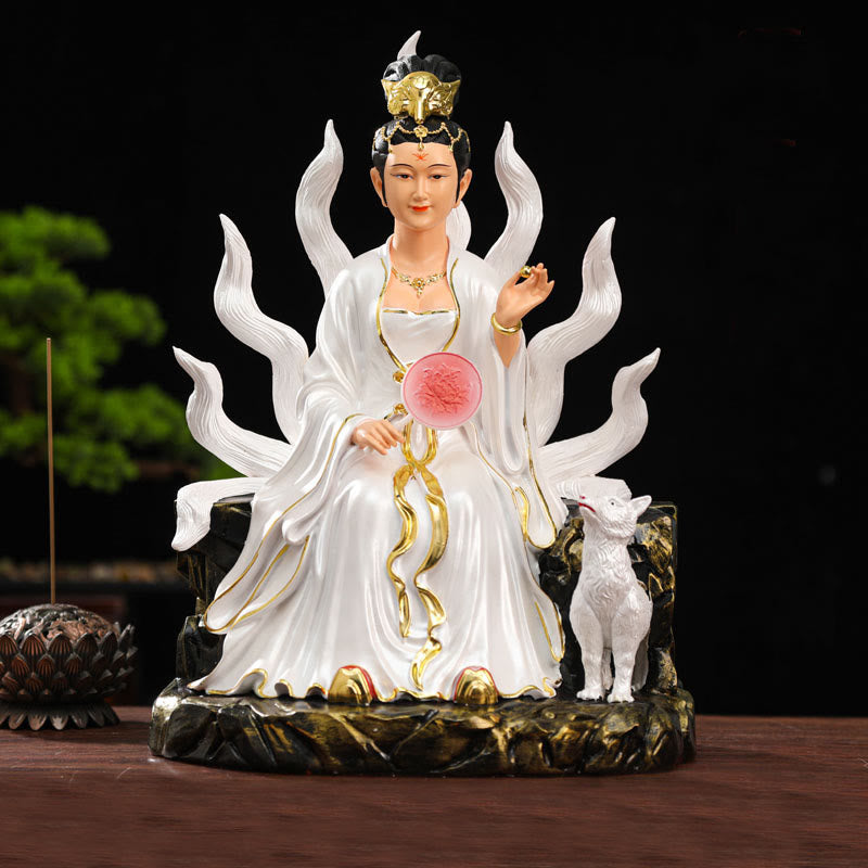 Buddha Stones Nine Tailed Fox Fairy Luck Protection Resin Home Decoration - White Female Nine-Tailed Fox - image 3
