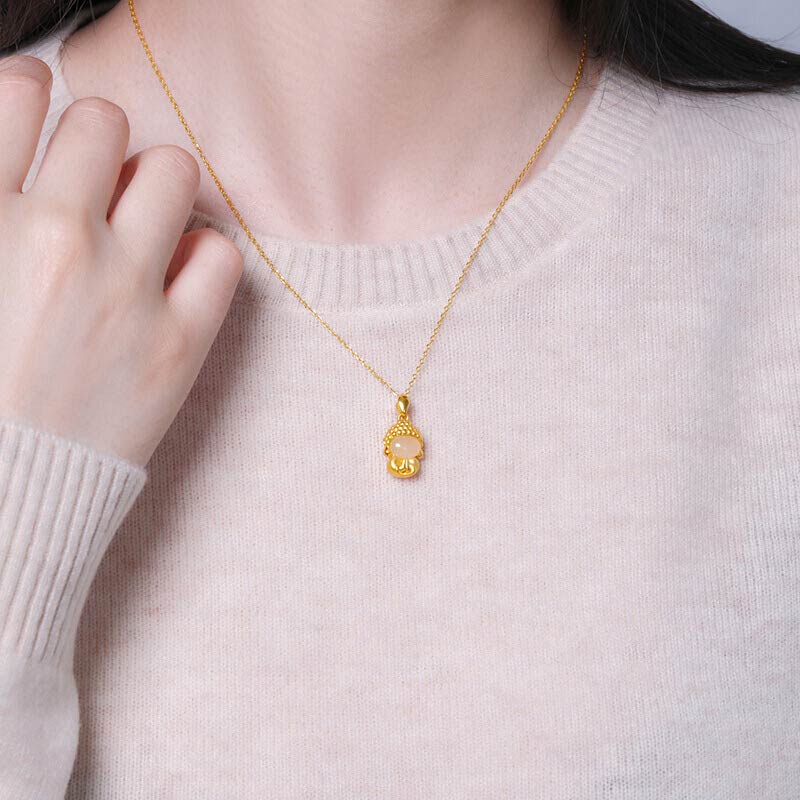 White Jade Buddha Success Pendant Necklace - image 10