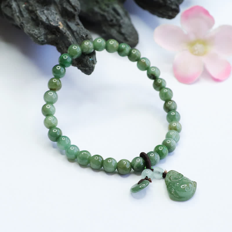 Buddha Stones Laughing Buddha Cyan Jade Healing Bracelet - image 1
