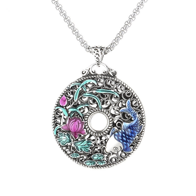 Buddha Stones Koi Fish Lotus Peace Buckle Fu Character Wealth Luck Necklace Pendant - image 5