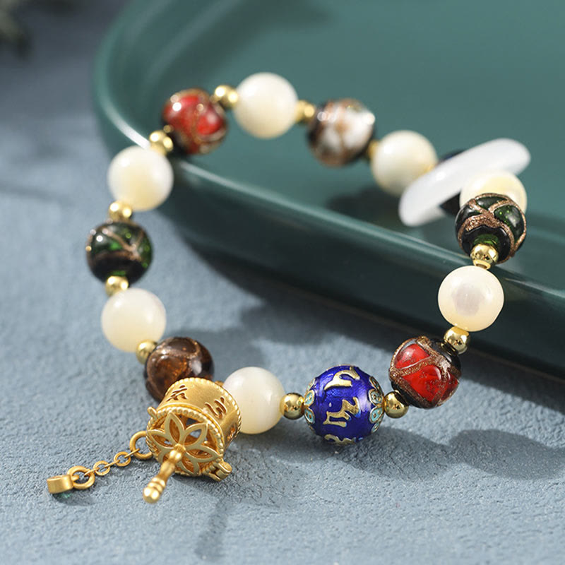 Buddha Stones Tibetan Incense Ash Liuli Glass Tridacna Stone Sun Stone Om Mani Padme Hum Prayer Wheel Charm Bracelet - image 2