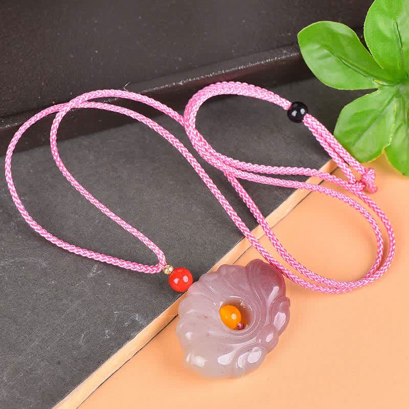 Pink Golden Silk Jade Lotus Flower Wealth Necklace Pendant - Pink Golden Silk Jade - image 2