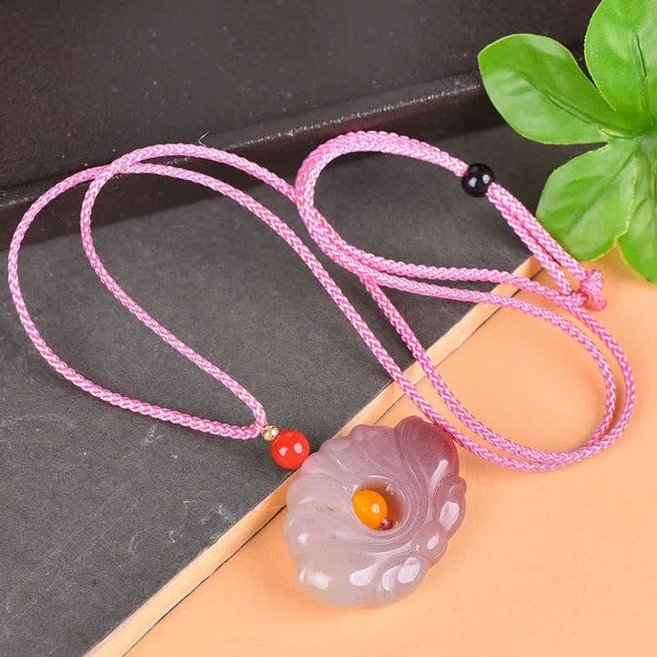 Pink Golden Silk Jade Lotus Flower Wealth Necklace Pendant - Pink Golden Silk Jade - image 2