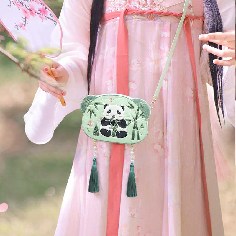 Buddha Stones Embroidery Lucky Panda Cat Shiba Inu Deer Rabbit Fox Flower Cute Animal Hanfu Bag Crossbody Bag Shoulder Bag