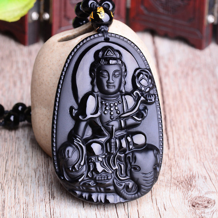 Buddha Stones Chinese Zodiac Obsidian Buddha Amulet Protection Pendant Necklace - image 4
