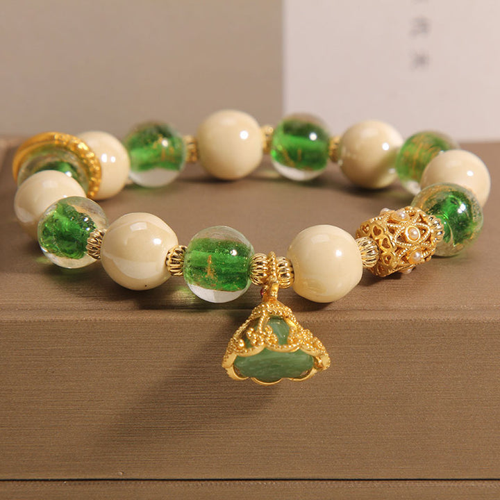 Buddha Stones Tibetan Multicolored Liuli Glass Bead Buddha Lotus Charm Enlightenment Bracelet