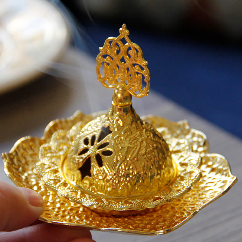 Gold Leaf Coaster Spiritual Mini Alloy Metal Incense Burner - image 6