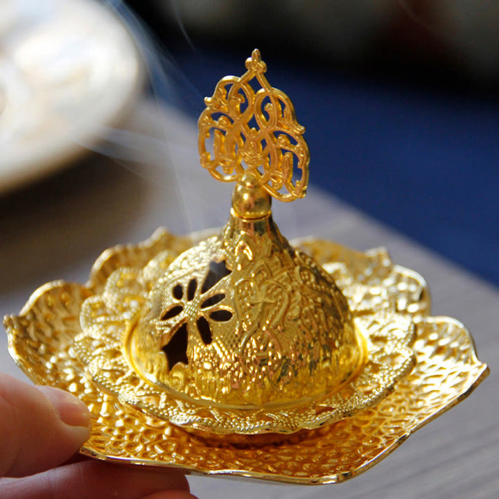 Gold Leaf Coaster Spiritual Mini Alloy Metal Incense Burner - image 6