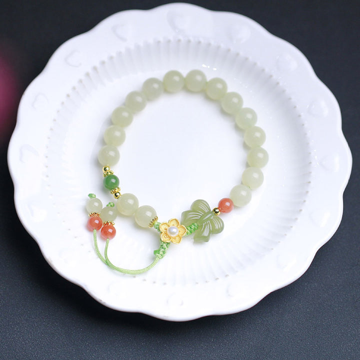 Buddha Stones 925 Sterling Silver Jade Luck Flower Butterfly Bracelet - image 5
