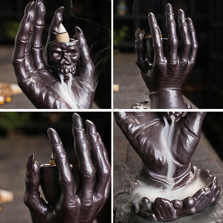 Buddha Stones Halloween Ghost Hand Skull Head Ceramic Peace Healing Incense Burner Decoration - image 3
