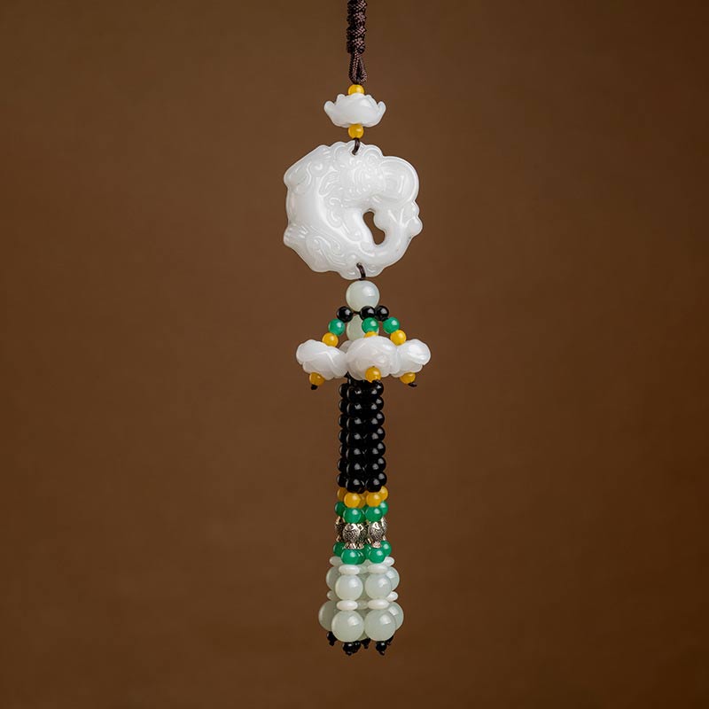 Buddha Stones FengShui Jade PiXiu Blessing Car Pendant Decoration - White Jade - image 1