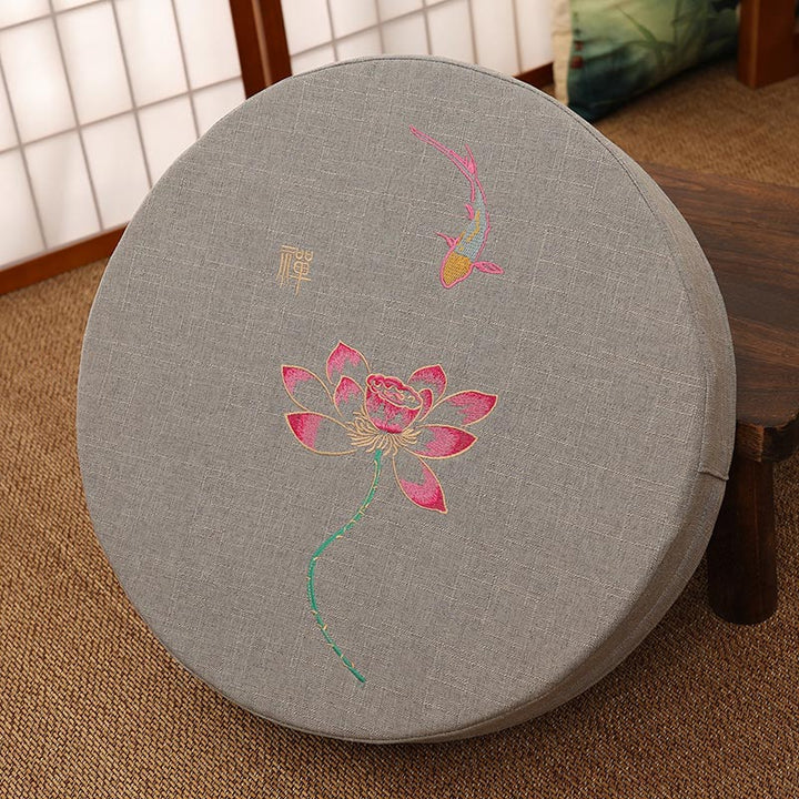 Lotus Embroidery Cotton Linen Meditation Seat Cushion - Soft - 40cm*10cm - Gray - image 24