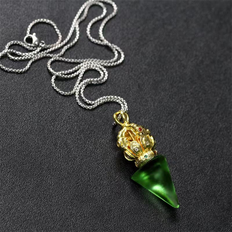 Buddha Stones Tibetan Dorje Vajra 4 Prong Lotus Liuli Crystal Strength Necklace Pendant - image 10