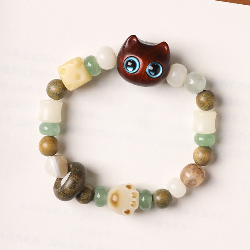 Buddha Stones Bodhi Seed Green Sandalwood Ebony Wood Small Leaf Red Sandalwood Cat Head Paw Claw Peace Bracelet - image 12
