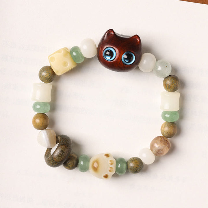 Buddha Stones Bodhi Seed Green Sandalwood Ebony Wood Small Leaf Red Sandalwood Cat Head Paw Claw Peace Bracelet - image 12