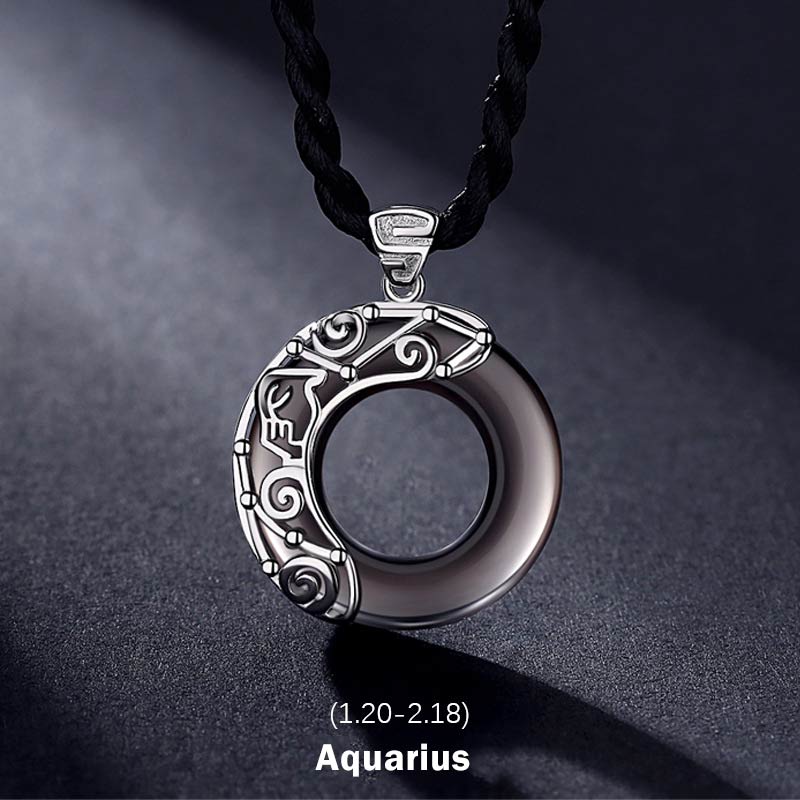 Buddha Stones 12 Constellations of the Zodiac Ice Obsidian Blessing Round Pendant Necklace - Aquarius - image 11